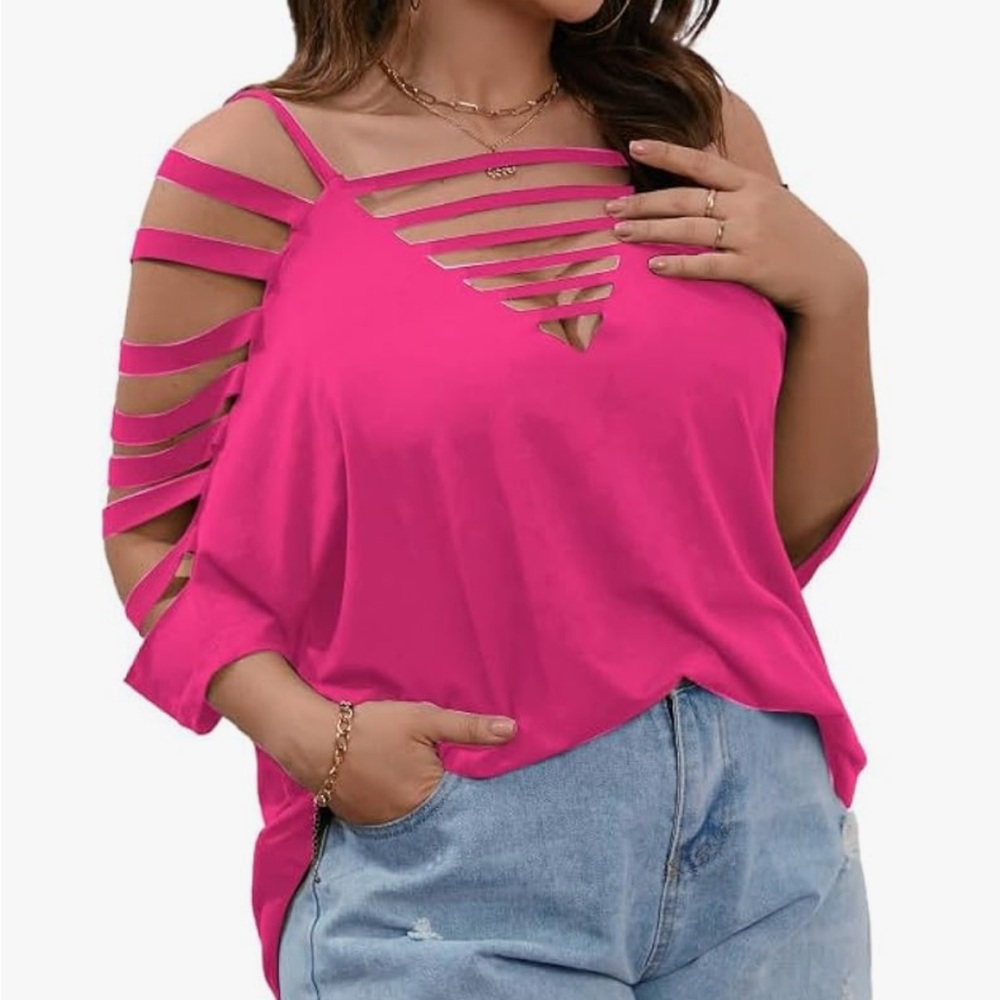 Pink Cut Out Blouse with Strappy Details